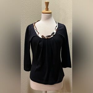 Escada Black Knit Top Blouse Shirt Animal Print Neckline 36 S